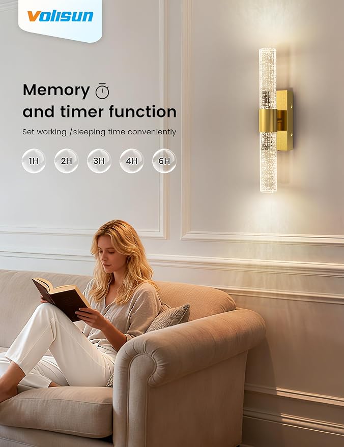 VOLISUN Battery Operated Wall Sconces Set of Two,Gold Sconces Wall Decor Set of 2,Wireless Wall Sconces with Remote,Rechargeable Wall Light for Living Room,Bedroom,Bathroom,Vanity (15.3 inch)