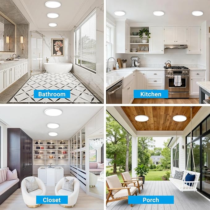 LED Flush Mount Ceiling Light,7Inch 15W,3000K/3500K/4000K/5000K/6500K 5 Color Temperatures Ceiling Light Fixture for Kitchen Porch Hallway Bedroom Bathroom and Closet,White