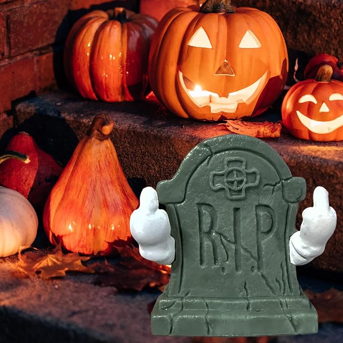 Halloween Mini Tombstones Graveyard Figurine Decorations Spooky Home Desk Ornament Indoor Cute Middle Finger Gestures Figurine Gifts for Halloween Outdoor Indoor Decorations