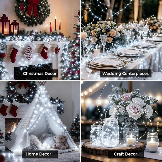 litogo 12 Pack 7FT 20 LED Fairy Lights Battery Operated, 3 Lighting Modes, Bulk Mini Twinkle String Lights Waterproof Silver Wire for Weddings Mason Jars Party Christmas Decorations-Cold White