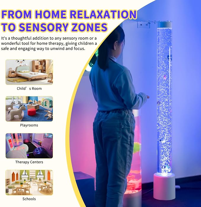 4FT Sensory Water Bubble Tube Lamp with Colorful LED Lights and Swimming Fish - Calming Aquarium Night Light for Children and Sensory Integration Therapy