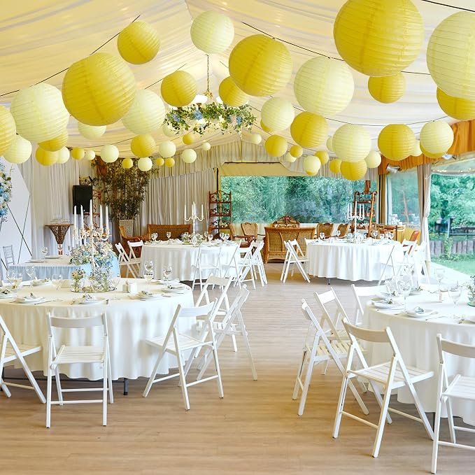 20Pcs Yellow Paper Lanterns Decorative, Hanging Lanterns for Bridal Shower | 6"8"10" Round Paper Lanterns Decorations for Baby Shower Engagement Wedding Engagement Birthday Rustic Party Home Decor