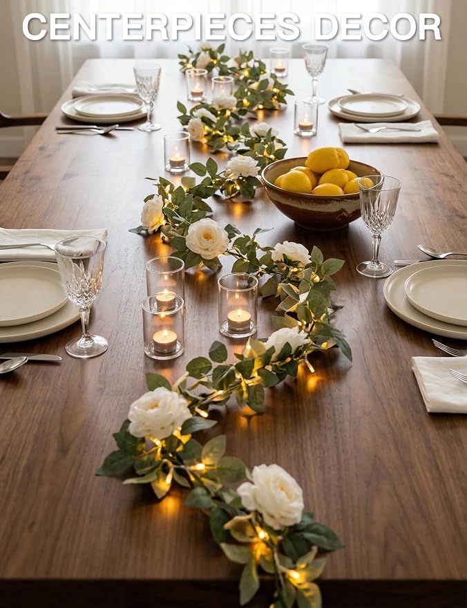 60LED Garland with White Camellia Lights Battery Operated Clear Wire | Vines Fairy Lights with Remote,Artificial Fake Flowers String Lights for Wedding,Bedroom,Centerpieces Decor(Warm White)
