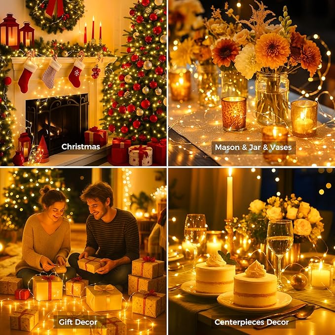 litogo 12 Pack Yellow Fairy Lights Battery Operated with Timer, 20 LED 3 Modes Twinkle Light, 7ft Waterproof Silver Wire Mini Small Bulk Mason Jar String Light, Decor for Wedding Party Christmas