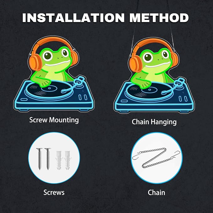 Frog DJ Neon Sign, Music Neon Signs for Wall Decor, Cute LED Light Up Sign for Bedroom, Game Room, Man Cave, Bar, Studio and Party Decor, USB Powered Dimmable Funny Wall Art Gift for DJ Music Lovers