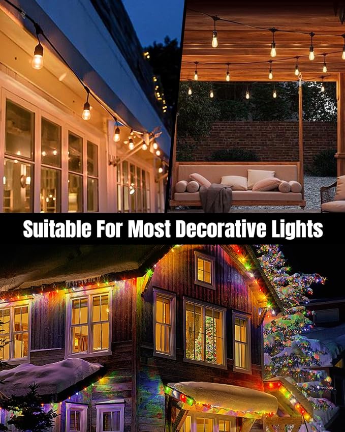LZC 50 Pack Clear Adhesive Strips Hooks for Outdoor String Lights Clips | Large Square Heavy Duty Waterproof Sticky Light Hook Outside Hanging Rope Christmas Light Cable Cord Holders Organizer