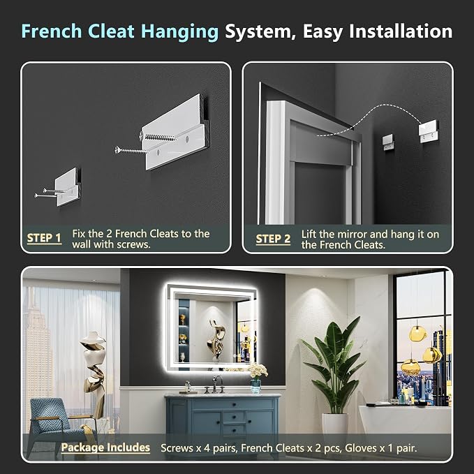 40x36 LED Bathroom Mirror, Backlit & Front Lit Lighted Mirror | Anti-Fog Vanity Mirror with Lights, 3 Color Dimmable, Memory, HD Tempered Glass, CRI95, IP54, UL Listed, Horizontal/Vertical