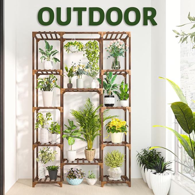 Plant Stand Indoor Outdoor, Tall Plant Shelf for Multiple Plants, 12 Tiers Large Plant Rack Wood Plant Holder Plant Shelves for Room Corner Balcony Garden Patio