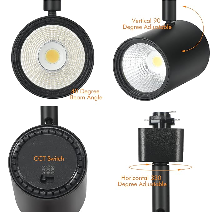CLOUDY BAY LED Track Lighting Heads,3000K/4000K/5000K Selectable,Dimmable 8W,CRI90+ True Color Rendering Adjustable Tilt Angle Track Light,Black,Halo Type,Pack of 6