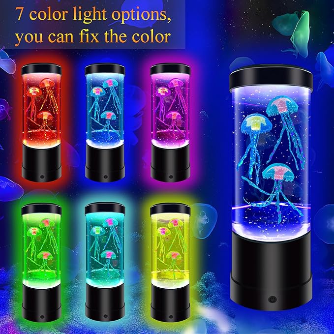 Jellyfish Lamp,7 Color Changing Aquarium Light,USB/Battery Bubble Jellyfish Night Light,Desk Mood Lamp for Home Bedroom Room Office,Tower Jelly Fish Light Lamp Present Decor for Kids Girls Adults Boys