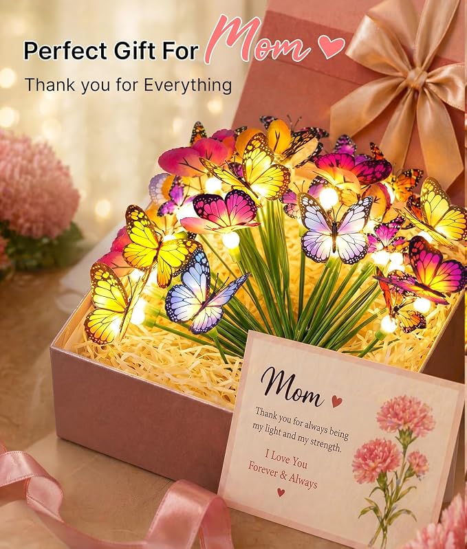 Solar Butterfly Garden Lights, 2 Pack 16 Swaying Butterflies | Lifelike Silk Wings on Wire Stems, For Yard, Patio, Pathway & Lawn, IP65 Waterproof Outdoor, Flutters in Any Breeze