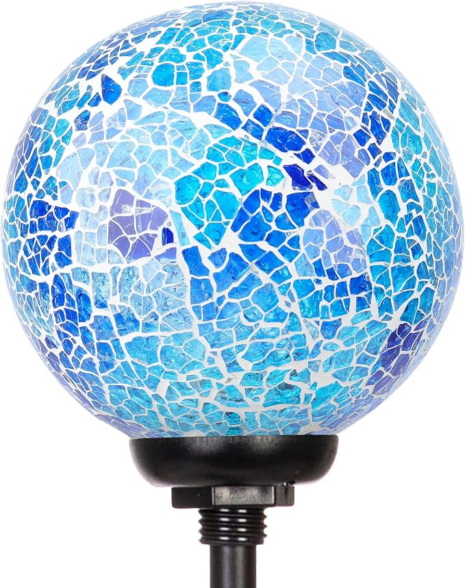 VCUTEKA Decorative Solar Garden Lights, 3.5" Mosaic Globe Outdoor Stake | Mosaic Glass Globe Design, Solar LED Light, Waterproof Design, Auto On/Off and Metal Stake Design for Lawn and Patio