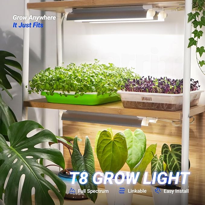 Barrina T8 1FT Grow Light, 5000K Full Spectrum LED Grow Light Strip, 6 Pack | 90W(6x15W), Linkable, High PPFD, V-shaped Reflector, Hanging Plant Growing Lamp for Seed Starting, Greenhouse, Indoor Plants
