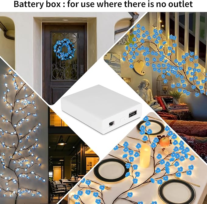 4FT 48LED Blue Cherry Blossom Tree Branch Lights for Wall, USB Battery Box | USB Blue Cherry Enchanted Willow Vine Lights with Remote Timer,8 Light Model, Indoor Bedroom Wall Doors Wedding, Christmas