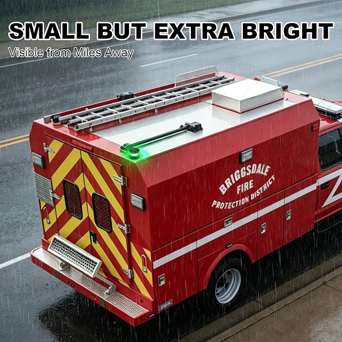 NeaLia Magnetic Wireless Beacon Light, USB-C Strobe Light, Green | Rechargeable, IP67 Waterproof, Emergency Flashing for Volunteer Firefighter, POV, EMS