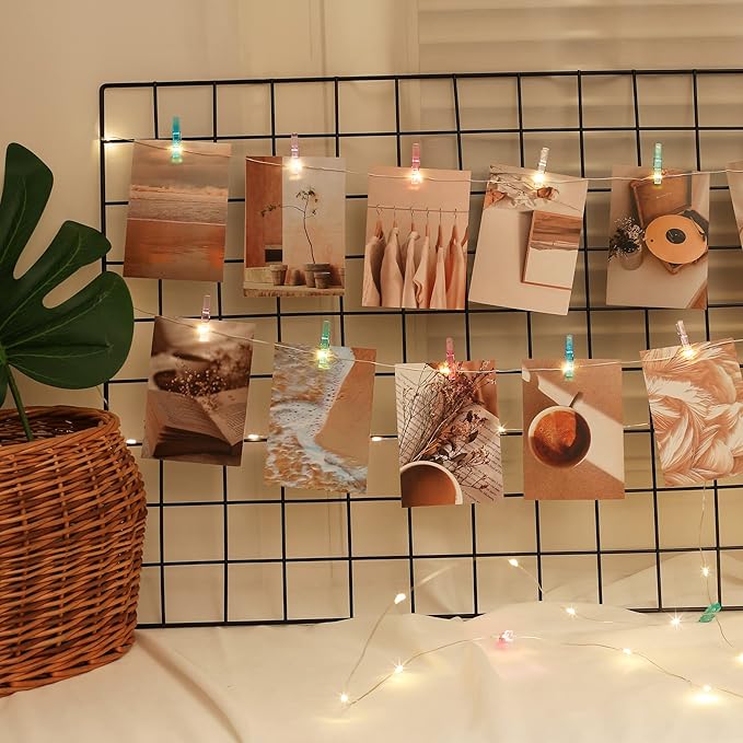 Photo Clips String Light,Fairy Lights with 51 Clear Clips, Battery Operated String Lights with Clips for Pictures, Room Decorations for Dorm Wall Bedroom (Multi-Color)