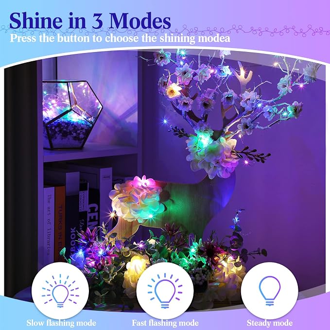 50 Pack Battery Operated LED Fairy Lights 3 Modes,Rainbow Color | 7 Ft 20 LEDs Each, Waterproof Copper Wire Twinkle Lights for Wedding Jar Bedroom Party, DIY Starry String Decorations
