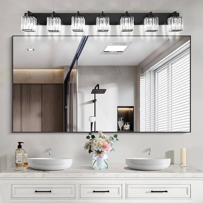 Aipsun Black Vanity Light Crystal Bathroom Lighting Fixtures Modern Bathroom Vanity Light 7 Light (Exclude Bulb)