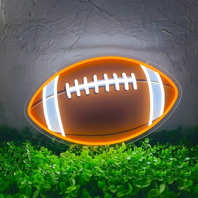 HAJAE Football Neon Sign for Wall Decor, UV Printed Football-Shaped Neon Light, Rugby LED Sign for Man Cave, Bedrooms, Game Room Decor, Gift for Football Sports Fans Teens