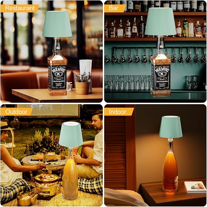 2 Pack Wine Bottle Lamps, 2026 New 3 Color Rechargeable Wireless Bottle Lamps, Bottle Light for Liquor Bottles with Touch Dimming for Parties, Restaurants & Home Decor(Light Green)