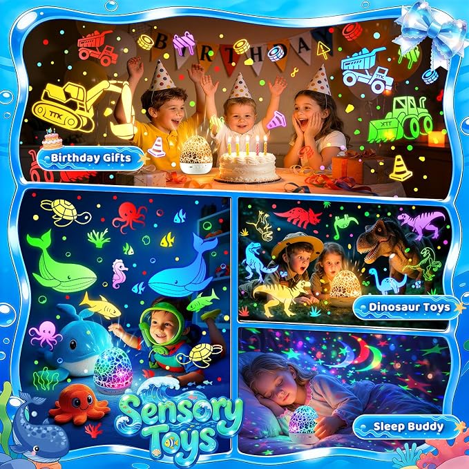 Star Projector Night Light for Kids, 6 Films & 15 Lullabies White Noise Sound Machine, Sensory Toys for Boys Toddlers, 360 Rotation Remote Timer Dino Egg Lights for 1-9 Boy Birthday Gifts