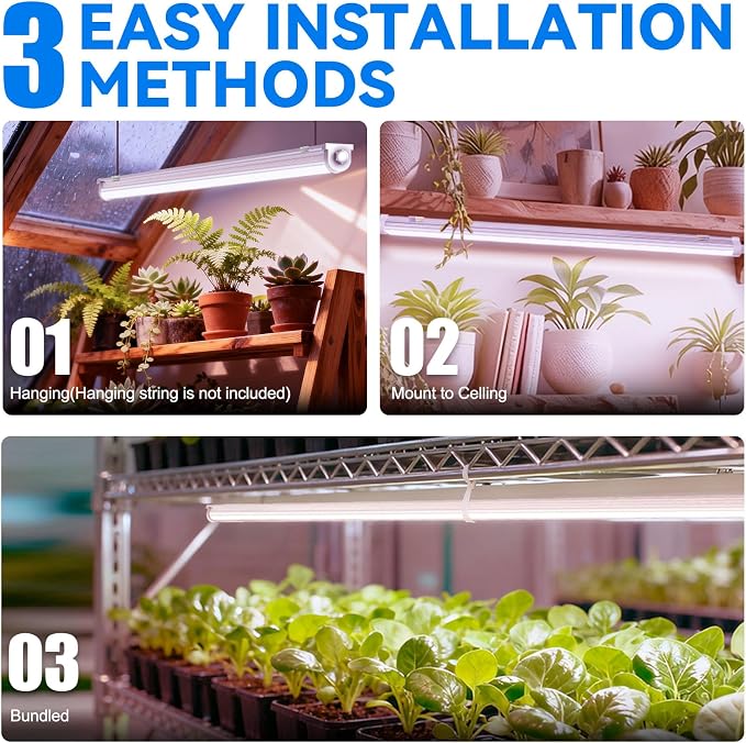 JESLED Waterproof T8 4FT Grow Lights, Full Spectrum Indoor Plant Light, 6P | 288W(6 X 48W)1800W Equivalent, V-Shaped Beam, On/Off Switch, Linkable Plant Light Strip for Greenhouse, Shelf, Indoor Outdoor