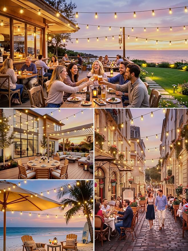 LACHON Outdoor String Lights Waterproof 100 FT with 50 G40 IP65 Bulbs | Dimmable,Connectable,Shatterproof,2700K Warm White,Perfect For Any Outdoor Space,Patio,Backyard,Cafe,Bistro,Porch,Market