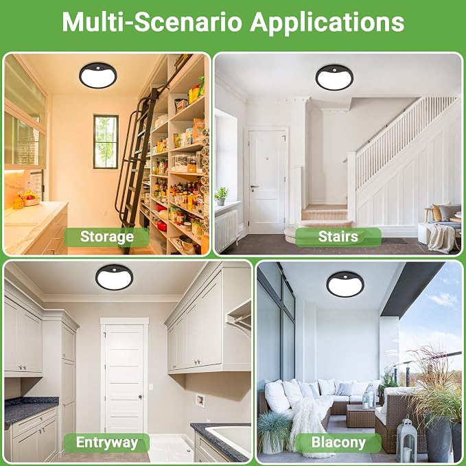 zemty 7inch Small Motion Sensor Ceiling Lights Wired, 15W 1500lm 3CCT/3 Mode/30-120s Timer, Bright Black LED Flush Mount Light Fixture Motion Activated for Closet Pantry Hallways Stairwells Garage