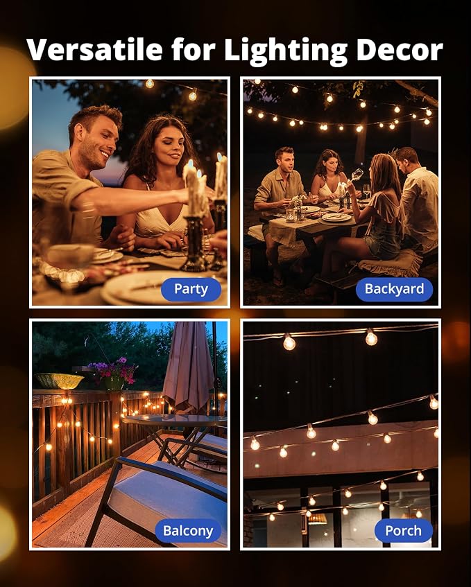 VIPAR Outdoor String Lights,50FT 27 G40 Patio Lights Waterproof for Balcony | ETL,Vintage LED Globe Bulbs,Connectable, Shatterproof,Waterproof,2700KDimmable,Plug-in,for Backyard Porch Garden Bistro