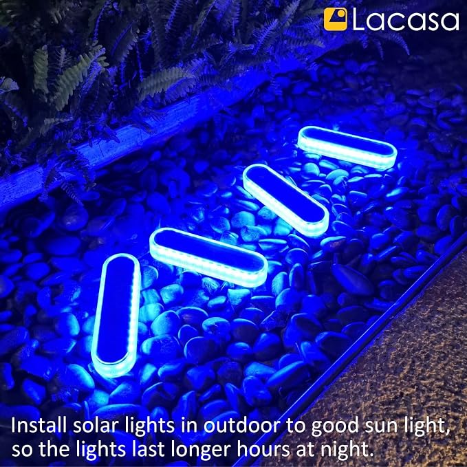 Lacasa Solar Deck Lights, 4 Pack 40LM Solar Powered Step Lights Blue Light, LED Dock Light Outdoor In-Ground Lights IP68 Waterproof Auto ON/Off for Garden Stairs Driveway Pathway Lighting