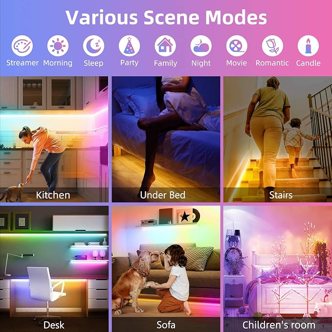 Under Bed Lights Motion Sensor RGB LED Strip Night Lighting, 2-Pack 9.8Ft | Motion Activated, RGB Color Changing LED Strips, Remote, App Control, Music Sync, USB Powered for Indoor Cabinet Stair Closet