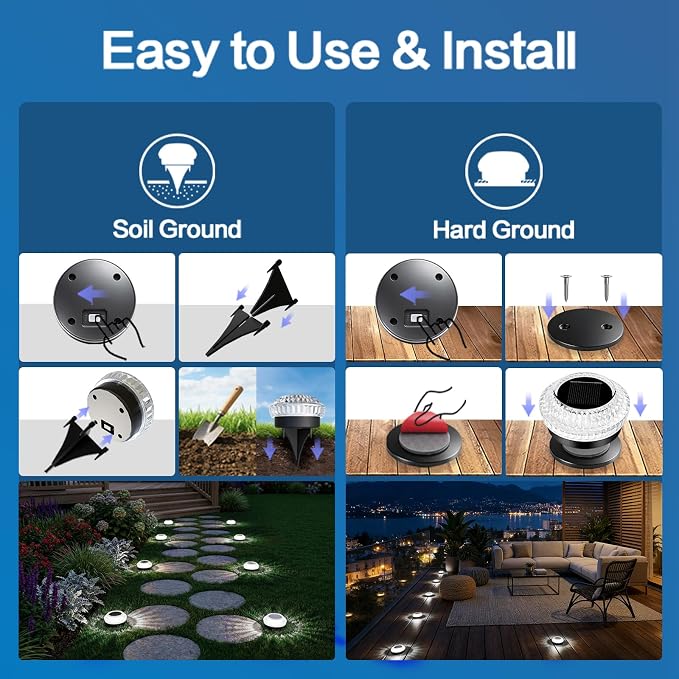 Solar Ground Lights Outdoor, 12 Pack Solar Powered Pathway Lights IP67 Waterproof Anti Glare Diamond Solar Garden Lights Landscape Lighting for Patio Yard Deck Walkway, Cold White