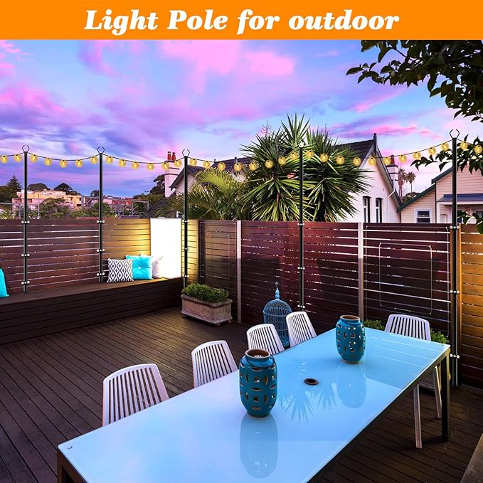 2 Pack String Light Poles,10 Ft Light Poles for Outside String Lights,Outdoor Lights Pole with Fork,Metal Poles Stand for Patio Deck Backyard (10FT 2 Pack)