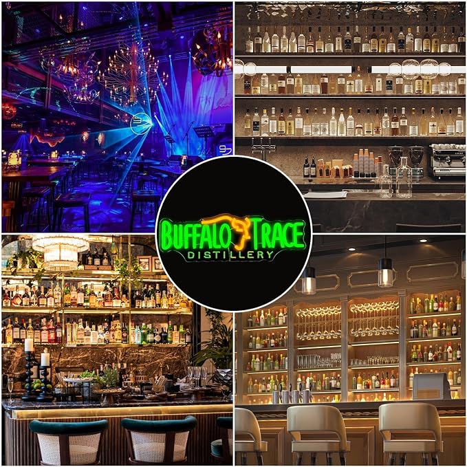 Buffalo Neon Sign Trace Distillery Whiskey Neon Lights for Bedroom Home Business Club Pub Neon Bar Sign for Man Cave Light up Sign for Wall Decor Gift