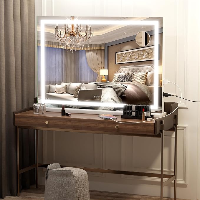 Hasipu Vanity Mirror with Lights, 32" x 22.4" LED Makeup Mirror, Lighted Makeup Mirror with Dimmable 3 Modes