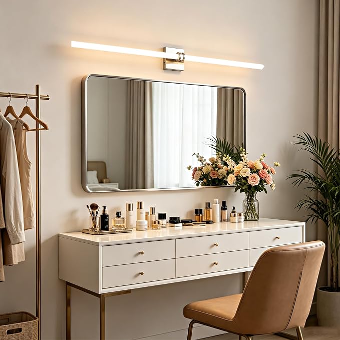 Bathroom Light Fixture LED Vanity Light 45.3" 5CCT Wall Sconce | LED Dimmable Wall Light Nickel Modern 360° Lighting, 42W Hardwired Vanity Light for Bathroom Mirror, Flicker-Free