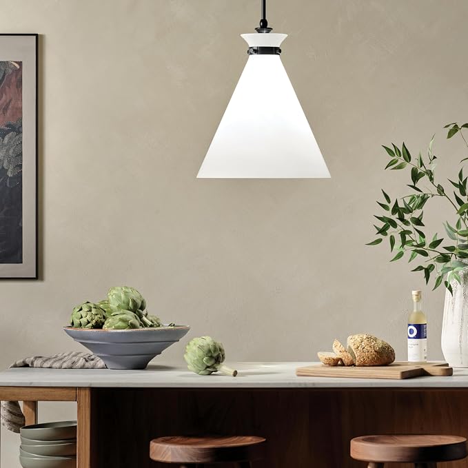Kichler Laria Pendant Light, Opal Glass, Black | Updated traditional pendant light for kitchen islands and dining rooms (19.75" x 16"), 52775BK