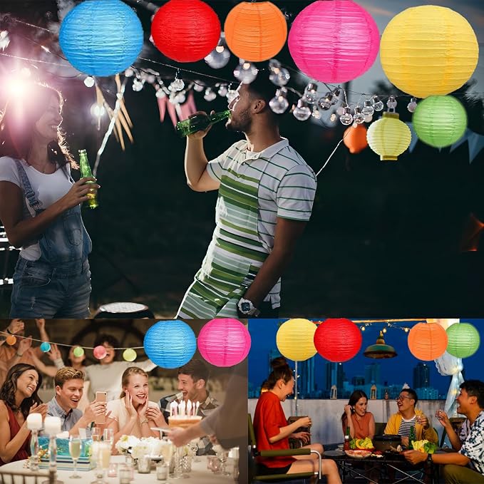 12Pcs Paper Lanterns 6”, 8”, 10”, 12”,Paperlanterns Party Decoration, Colorful Paper Lanterns for Wedding, Bridal, Birthday, Outdoor, Home, Garden, Holiday and Party.