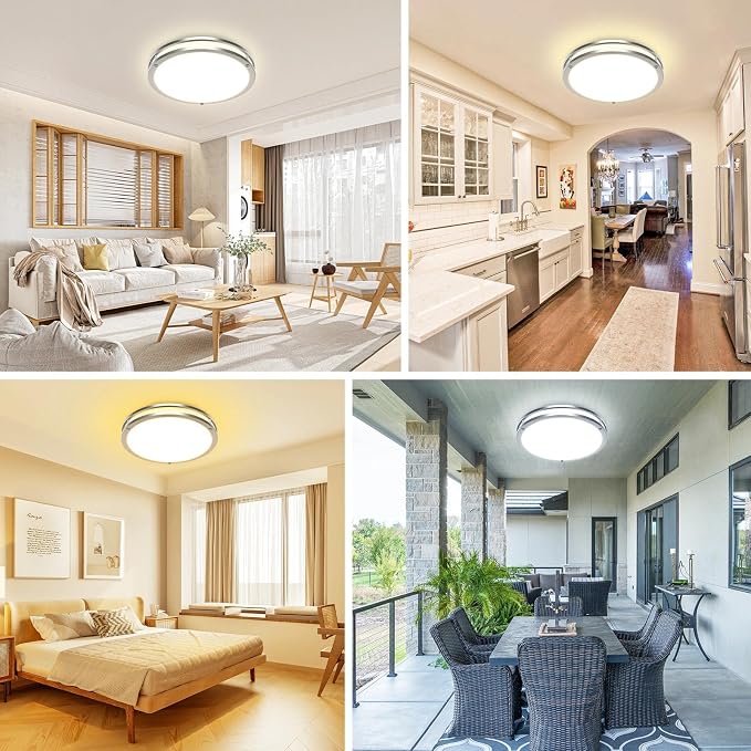 libtit 16Inch Flush Mount Ceiling Lights, 36W Dimmable LED Ceiling Light 3000K-6500K Adjustable, Large & Bright Brushed Nickel Light Fixture for Bedroom Kitchen Bathroom Living Room-2Pack