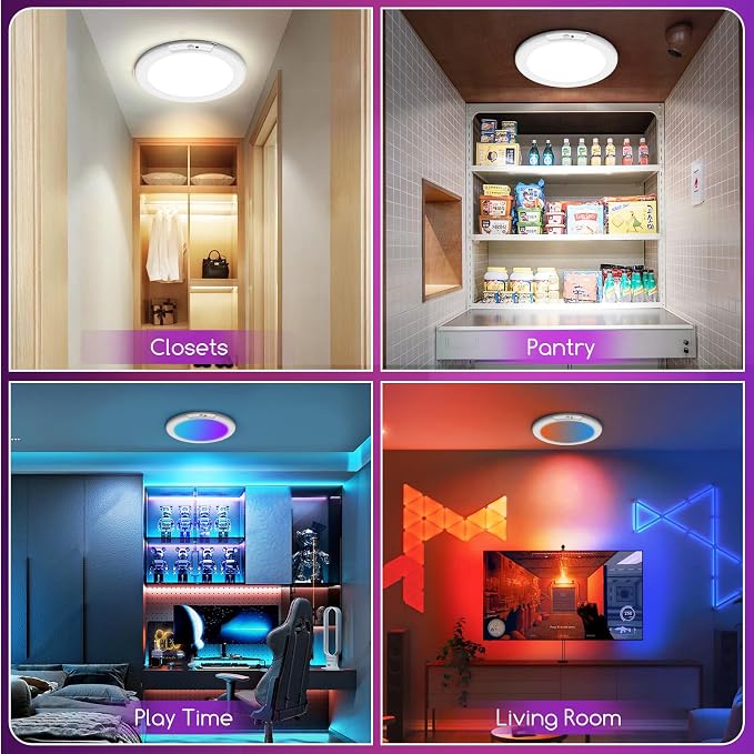Rechargeable Motion Sensor Ceiling Light with Remote, Wireless Battery Operated Closet Light with 13 Colors Changing, 0.55″ Magnetic Lights for Shower Bathroom Closet Hallway Pantry, 1 Pack