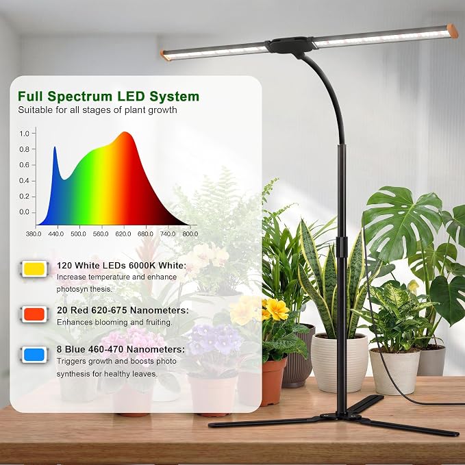 2-Pack Grow Light for Indoor Plants Growing,6000K LED Lamp for Desk Plants | Desk Light with Red Blue LED for Pot Succulents Seeds, Light Strip Foldable & Height Extendable 9-25'', Auto Timer 4 8 12Hrs