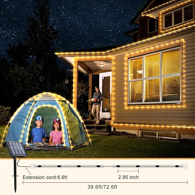 Solar Rope Lights Outdoor Waterproof, 33FT 135 LED Solar String Lights for Outside 8 Modes, Warm White Solar Powered Fairy Light for Pool Trampoline Garden Patio Party Holiday Decorations