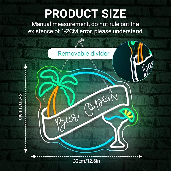 WX&YH Bar Open Neon Sign Cocktail Coconut Tree Led Light Open Signs for Business Bar Decorations for Home Pub Party Club Beer Bar Lights Man Cave Coffee Stores Restaurant Palm Decor Gifts