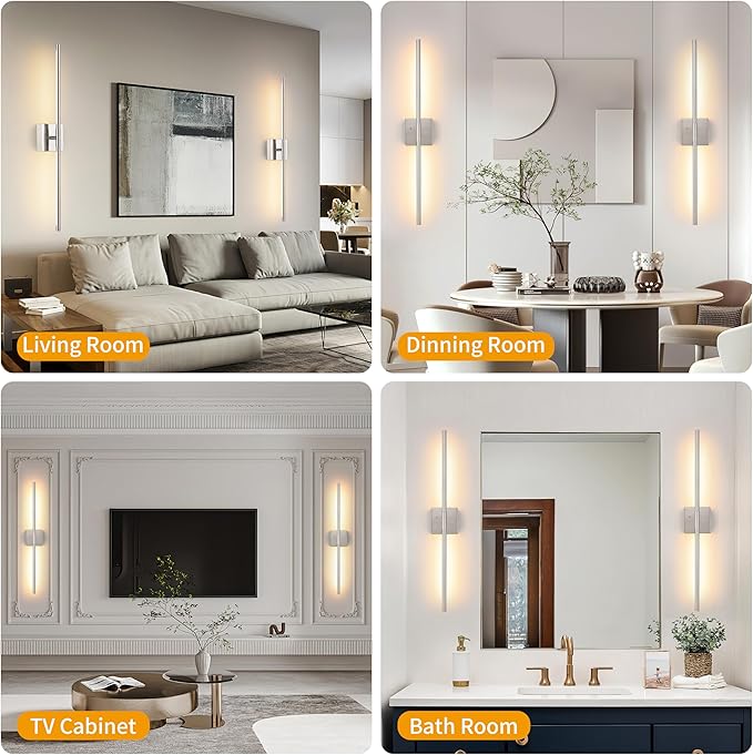 Battery Operated Wall Sconces Set of 2, Dimmable Battery Wall Sconce with Remote Control, Sand-Nickel LED Rechargeable Sconces, 30 Inch Modern Wireless Wall Lights for Bedroom, Living Room