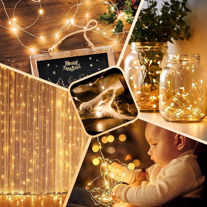 4-Pack 132FT 400LED Fairy Lights, Battery Operated String Lights with Timer & Remote, 8 Modes, Waterproof Twinkle Lights for Indoor Outdoor Bedroom Wedding Decor, Warm White(33FTx4)
