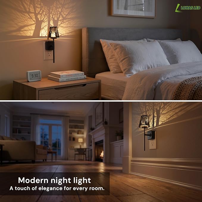 L LOHAS LED Night Lights Plug into Wall, Decor Metal Crafted Night Light | Dusk to Dawn Sensor Vintage Nightlight, 0-100LM Dimmable, for Bedroom Living Room Hallway