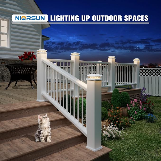 Solar Post Cap Lights,4x4 Post Solar Lights,Warm White,8 Pack White | Fence Post Solar Lights for 4x4 Post Caps Wood Vinyl &5x5 Vinyl Post,IP64 Waterproof Solar Post Lights Outdoor for Deck