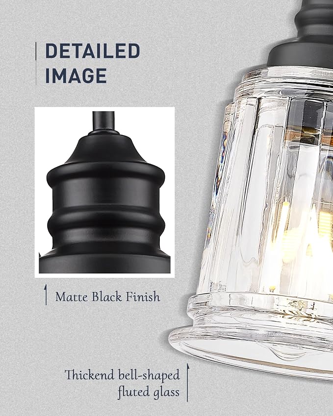HWH Wall Sconces Set of 2, 1-Light Matte Black Bathroom Light Fixtures, Modern Single Vanity Light Wall Lamp with Bell-Shaped Clear Glass, 5HZG106B-2 BK