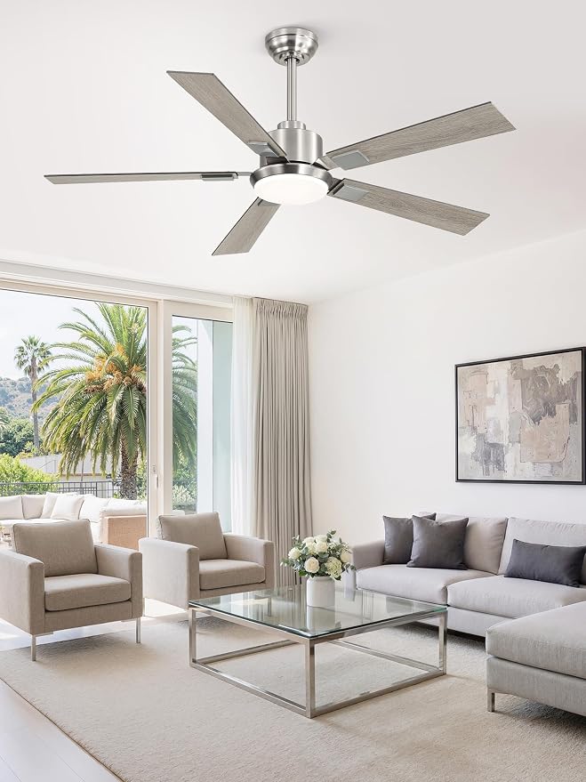 ZMISHIBO 52” Modern Ceiling Fan with Light, Remote Control, Brushed Nickel | High CFM Powerful Airflow, Quiet DC Motor, 3 CCT LED, Indoor/Covered Outdoor, Dual-Finish, Damp Rated