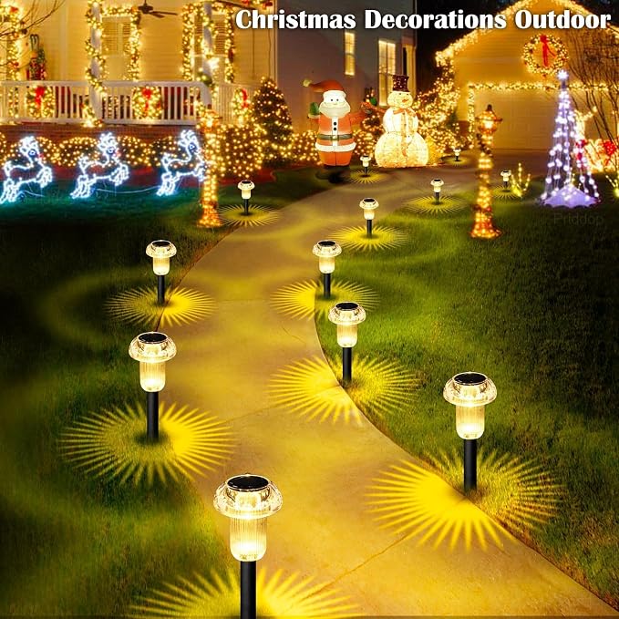 Priddop 8 Pack Solar Garden Lights Outdoor Waterproof 3000K Warm White LED | Auto On/Off Mushroom Stake Lights for Yard Patio Lawn Driveway Walkway Pathway Decor, Acrylic/ABS Landscape Path Lights